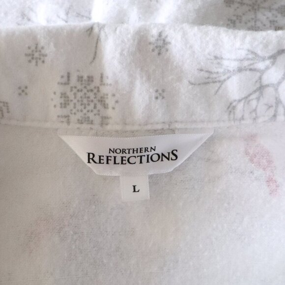 Northern Reflections Women's Sz L White Button Up Cardinal Fleece Pj Nightwear - Picture 11 of 13